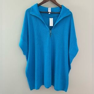 LIVI ACTIVE FOR LANE BRYANT Bright Aqua Blue Sleeveless Mesh Knit Sweater